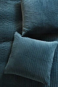 Anthropologie Kantha Stitched Blue Euro Sham SINGLE-$58 MSRP - Picture 1 of 1