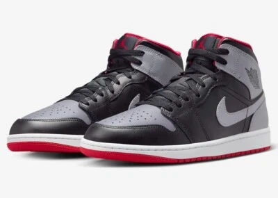Sapato Masculino AIR JORDAN 1 Mid Bred Shadow Preto Lobo Cinza Vermelho DQ8426-006 Tamanho 12 - Imagem 1 de 4