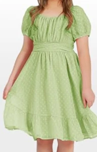 NEW Exlura Girl's Square Neck Tie Back Puff Sleeve Ruffle Dress Size 6-8 Years - Picture 1 of 1