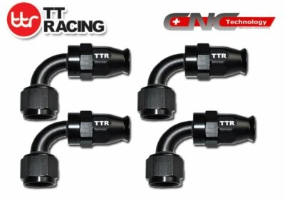 PTFE Brake Fittings Hose Adapter  90 Degree Set 4 Fittings Kit - Black - Image 1 of 2