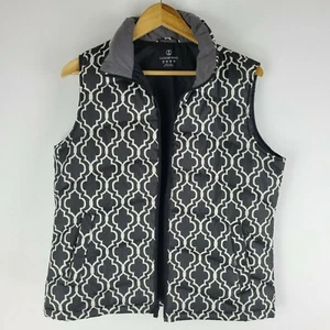 Lands end womens vest black and white zipper closure sz M down feather lining - Picture 1 of 3