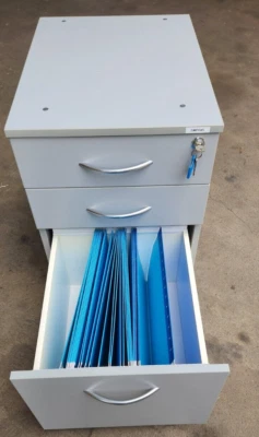 Timber 3 Drawer Mobile Lockable Filing Cabinet 5 Castors - image 1 of 4