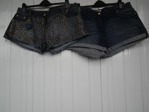 2 Pairs Ladies Shorts Be Beau Denim Studded & Papaya Blue Denim Size 18 - Picture 1 of 5