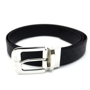 EMPORIO ARMANI Belt Reversible Silver Pin Buckle Logo Black x Dark Brown NEW - Picture 1 of 6