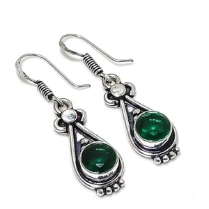 Chrome Diopside Gemstone Handmade 925 Sterling silver Jewelry Earring Size 1.4" - Picture 1 of 1