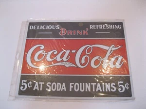 Coca-Cola 5 Cents at Soda Fountains Metal Tin Reproduction Sign Red Black - Picture 1 of 5