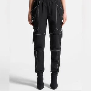 MANIERE DE VOIR BLACK REFLECTIVE PIPED CARGO PANTS HIGH RISE JOGGER CUFF SZ 10 - Picture 1 of 7
