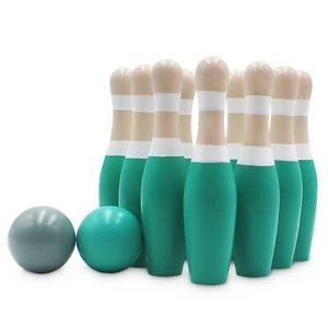 Sterling Sports Wooden Lawn Bowling 9" Skittles Set with Carrying Mesh Bag fo... - Picture 1 of 9