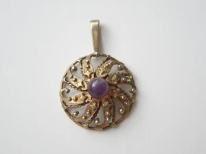 Ciondolo 835 Argento Placcato In Oro Ametista Sfera Stella Onda 3,4x2,3 cm - Foto 1 di 4