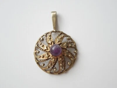 Ciondolo 835 Argento Placcato In Oro Ametista Sfera Stella Onda 3,4x2,3 cm - Immagine 1 di 4