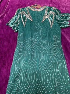 Silk Bead and Sequin Aqua/Silver Cocktail Dress Size M from Jewel Queen - Image 1 of 4