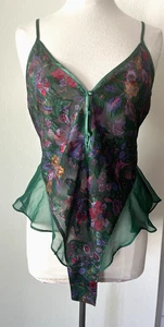 VINTAGE Victoria Secret Gold Label Green Floral Teddy Bodysuit Size Medium NEW - Picture 1 of 8