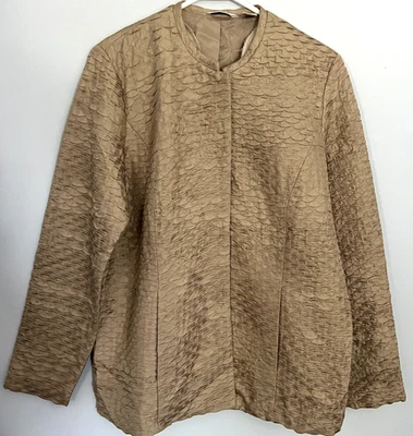 Laura Ashley Jacket Womens Medium Tan Quilted Silk Blend Textured Dressy Blazer - Image 1 of 4