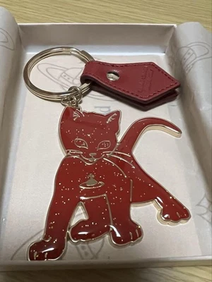 Vivienne Westwood Mujer Cartera Raro Brillo Gato Llavero Orbe Dije Rojo Limitado E Foto 1 de 3