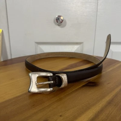 Vintage Brown Leather Belt Silver Tone Buckle Women’s Size Medium Rodeo Boho - Image 1 of 4