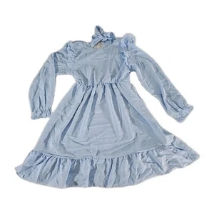 Girls 12-13Y Baby Blue Flowy Tie Back Dress With Frills On Shoulders And Cuffs - Picture 1 of 2