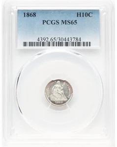 1868 H10C MS65 PCGS. PCGS Population: (15/14). Sitzende Liberty Half Dime - Bild 1 von 2