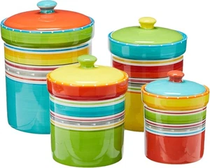 Keramik Küche Kanister Set 4-teilig Souffle Vorratsdose mit luftdichten Deckeln - Bild 1 von 7
