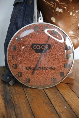 Vintage Farm Bureau COOP Pig Feed Farm Advertising Thermometer glass sign - Image 1 of 4