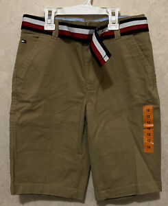 Tommy Hilfiger Boy's Khaki Tan Size 12 Belted Chino Shorts NEW