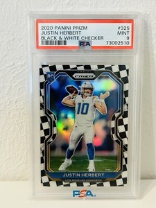 2020 Panini Prizm Black White Checker #325 Justin Herbert RC Rookie PSA 9 SSP