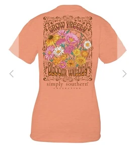 Sale Simply Southern Small Short Sleeve Tshirt Grow Freely Color Coral New Tag - Picture 1 of 2