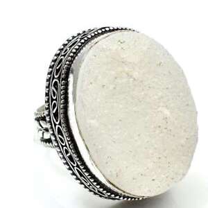 White Sugar Druzy Handmade Antique Design Ring Jewelry US Size-7.25 RR 1977