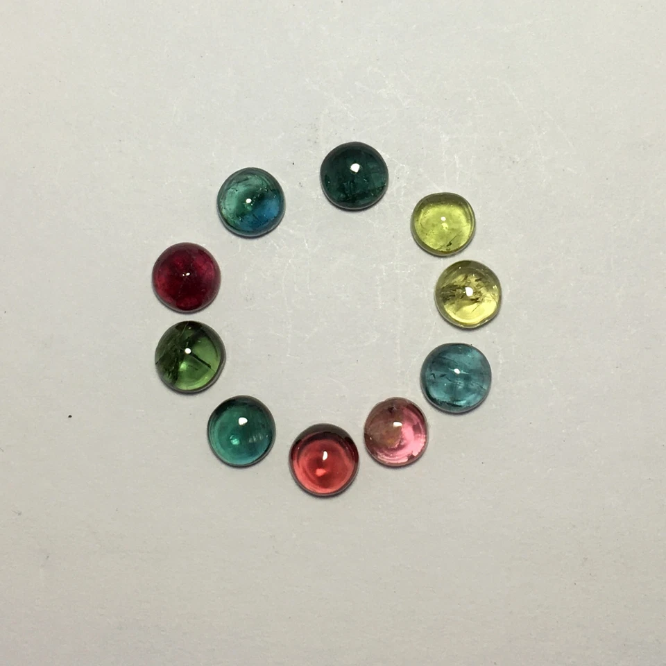Amazing multi tourmaline cabochon gemstone good color 10 pcs round 9.05 carat - Image 1 of 4