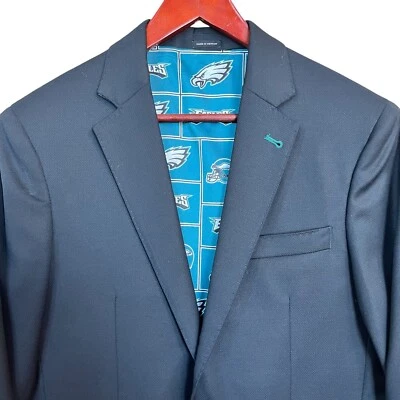 Philadelphia Eagles NFL Blazer Jacket Size 38R Slim Black 2Button Custom Lined - Image 1 of 4