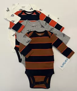 Carters Baby Boy Long Sleeve Bodysuits 3 Months Dinosaur 4 PC Set - Picture 1 of 7