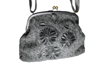 Bolso de mano vintage Moschino para mujer Bolso de hombro Floral Lana Tejido con cable Borde de cuero Foto 1 de 4