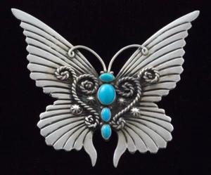 Natural Sleeping Beauty Turquoise Butterfly Pin-Pendant By Lee Charley - Picture 1 of 2