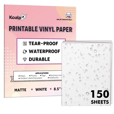 Koala Waterproof Printable Vinyl Printer Paper 8.5x11 Matte White Inkjet 150Pk - Image 1 of 4