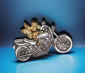 Vintage Goldener Schutzengel silberfarben Motorradfahrer Doppel Anstecknadel - Bild 1 von 24