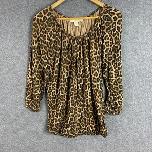 Michael Kors Shirt Womens Medium Brown Black Top Leopard Print Evening Occasion - Picture 1 of 10