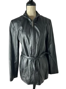 Vintage Lambskin Leather Tie Waist Belted Jacket Women’s Size Large Worthington - Picture 1 of 6