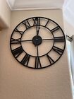 19.5" Industrial Large Wall Clock,Round Metal Wall Clocks Roman Numerals Style