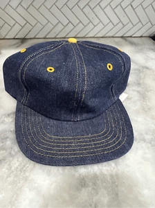 Vintage Raw Denim Hat Farm Trucker 70s 80s Snapback Cap Blank Size-A-Just USA - Picture 1 of 11