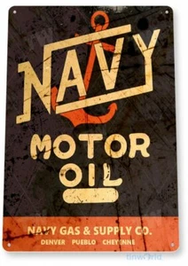 NAVY MOTOR OIL 11 X 8 TIN SIGN AUTO AUTOMOBILE MECHANIC ADVERTISEMENT GAS - Picture 1 of 1