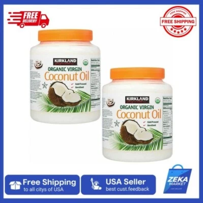 2 x Aceite de coco virgen orgánico Kirkland prensado en frío sin refinar 2,48 L (84 FL OZ) Foto 1 de 4
