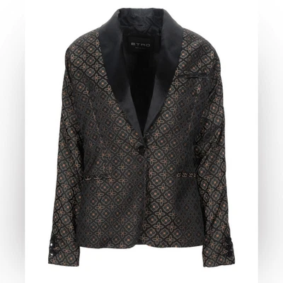 Blazer Etro negro y dorado estampado jacquard talla 44/us 8 usado en excelente estado Foto 1 de 4