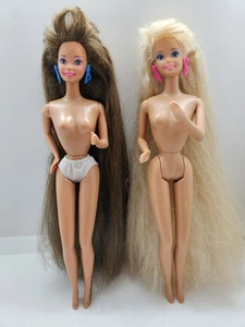 1991 Mattel Totally Hair Barbie Brunette And Blonde Dolls - Picture 1 of 11