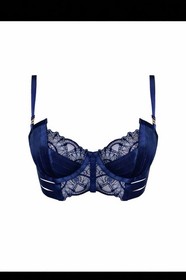 Bordelle Mari Longline Bodice Bra Navy Blue NWT S 30D 32C 34B 24k gold plated