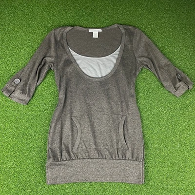 Mini Vestido Suéter Charlotte Russe Gris Manga 3/4 Bolsillo Bandas Dobladillo Talla L Foto 1 de 4