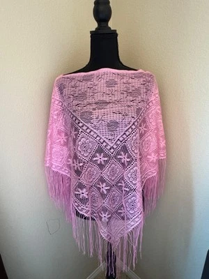 Кружевное пончо женская бахрома шаль богемное фестиваль розовая металлическая нить - Изображение 1 из 4