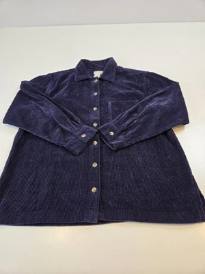 L.L.Bean Corduroy Shirt Womens Medium Petite Navy Blue Button Front Long Sleeve - Image 1 of 4