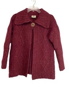 Irish Womens Red Wool Cardigan Size Small Fisherman Carraig Donn Cable Knit - Picture 1 of 8