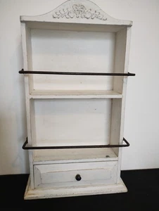 Shabby Chic Wall Shelf Spice Cabinet with Drawer - Picture 1 of 9