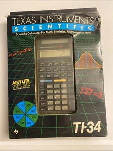 Texas Instruments TI-34 Scientific Calculator Solar Powered Complete Box Manual - Picture 1 of 10