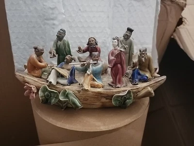 Antigua porcelana china Wucai de 6" mito ocho inmortales 8 dios en barco escultura Foto 1 de 2